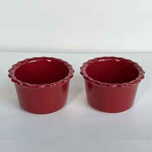 Chantal 1 Cup Ramekins Burgundy Maroon Red Ruffled Scalloped Edge Set of 2